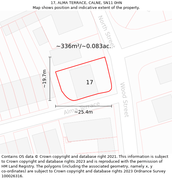 17, ALMA TERRACE, CALNE, SN11 0HN: Plot and title map