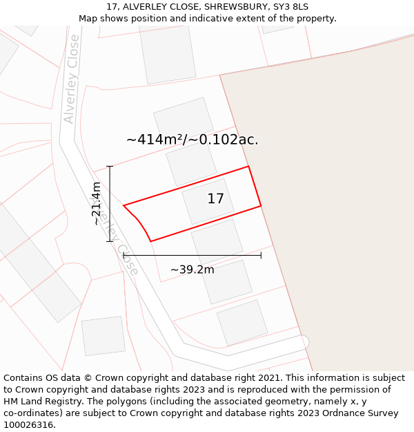 17, ALVERLEY CLOSE, SHREWSBURY, SY3 8LS: Plot and title map