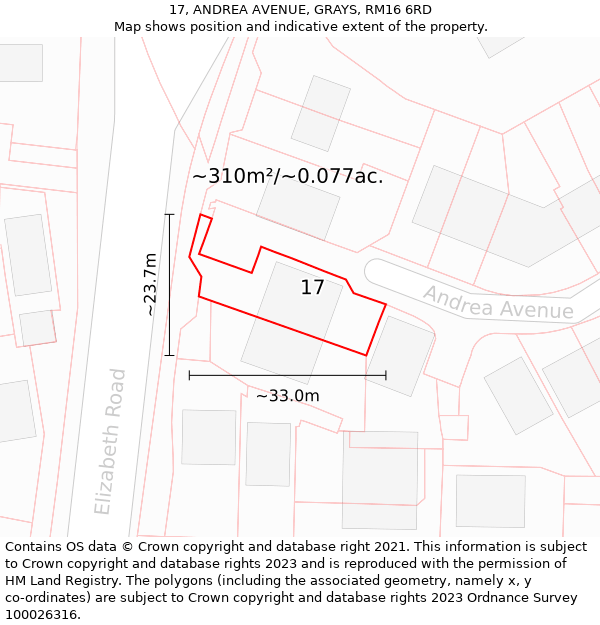 17, ANDREA AVENUE, GRAYS, RM16 6RD: Plot and title map