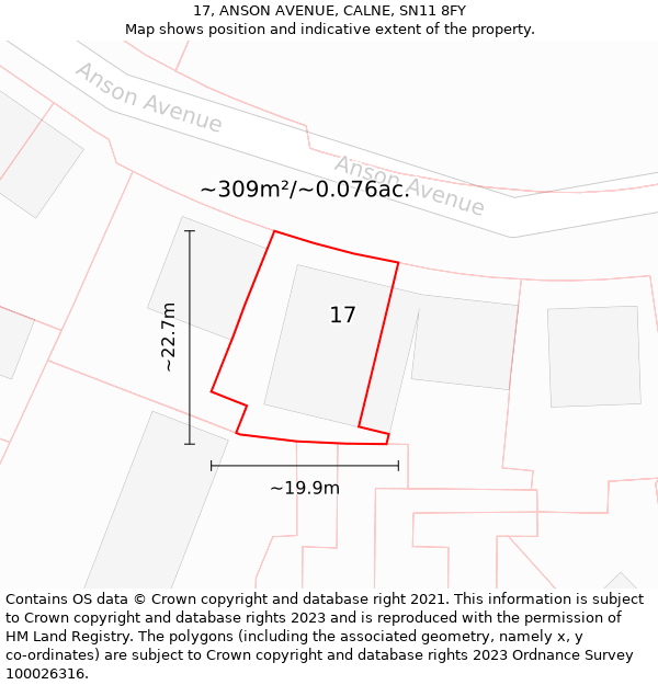 17, ANSON AVENUE, CALNE, SN11 8FY: Plot and title map