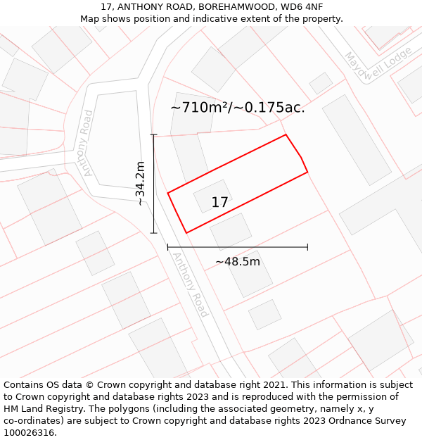 17, ANTHONY ROAD, BOREHAMWOOD, WD6 4NF: Plot and title map