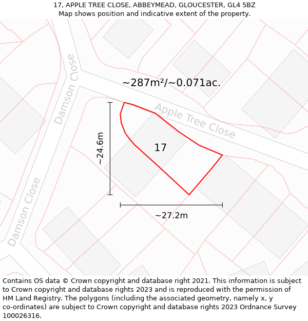 17, APPLE TREE CLOSE, ABBEYMEAD, GLOUCESTER, GL4 5BZ: Plot and title map