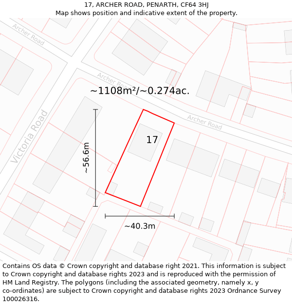 17, ARCHER ROAD, PENARTH, CF64 3HJ: Plot and title map