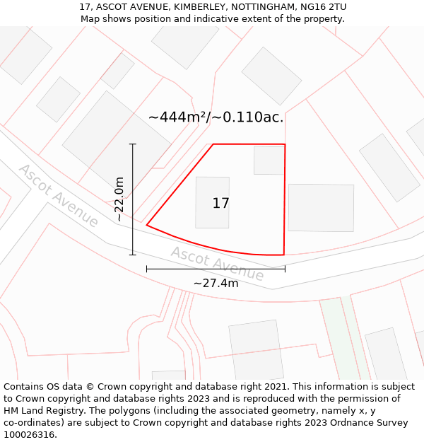 17, ASCOT AVENUE, KIMBERLEY, NOTTINGHAM, NG16 2TU: Plot and title map