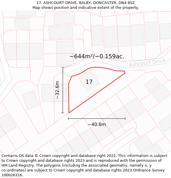 17, ASHCOURT DRIVE, BALBY, DONCASTER, DN4 8SZ: Plot and title map