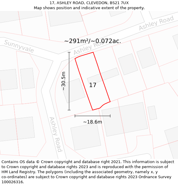 17, ASHLEY ROAD, CLEVEDON, BS21 7UX: Plot and title map