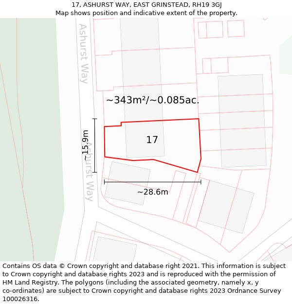 17, ASHURST WAY, EAST GRINSTEAD, RH19 3GJ: Plot and title map