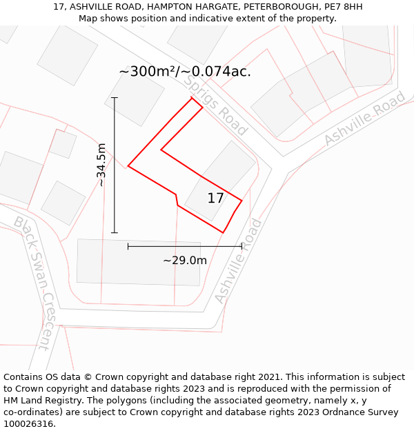 17, ASHVILLE ROAD, HAMPTON HARGATE, PETERBOROUGH, PE7 8HH: Plot and title map