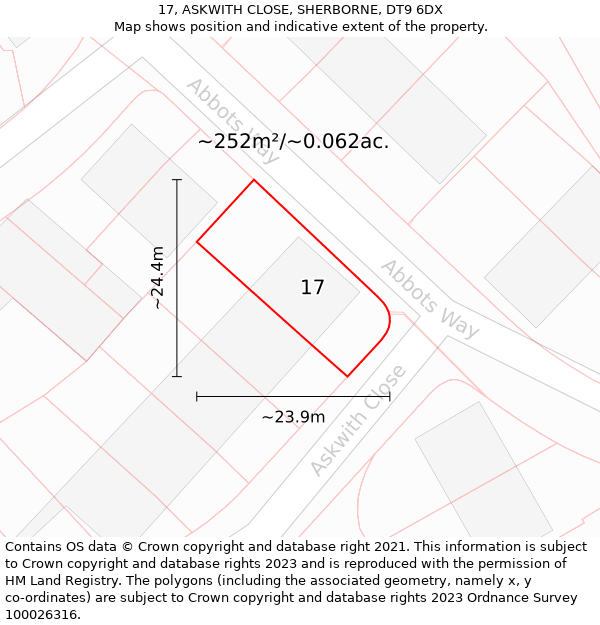 17, ASKWITH CLOSE, SHERBORNE, DT9 6DX: Plot and title map