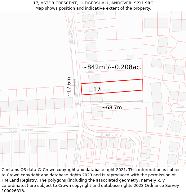 17, ASTOR CRESCENT, LUDGERSHALL, ANDOVER, SP11 9RG: Plot and title map