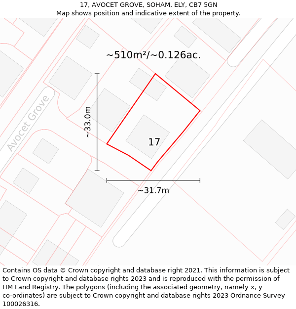 17, AVOCET GROVE, SOHAM, ELY, CB7 5GN: Plot and title map