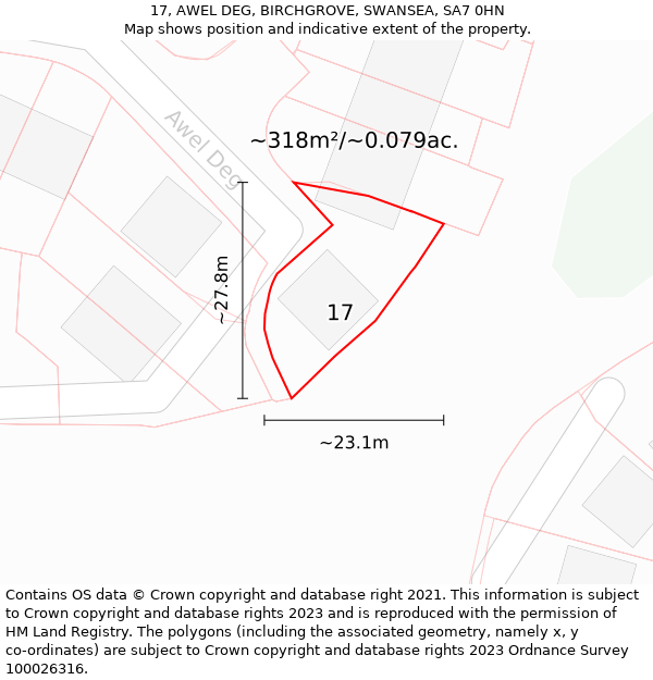 17, AWEL DEG, BIRCHGROVE, SWANSEA, SA7 0HN: Plot and title map