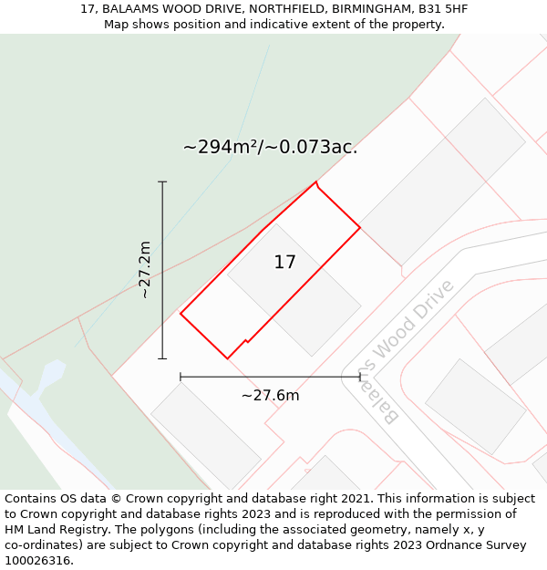 17, BALAAMS WOOD DRIVE, NORTHFIELD, BIRMINGHAM, B31 5HF: Plot and title map