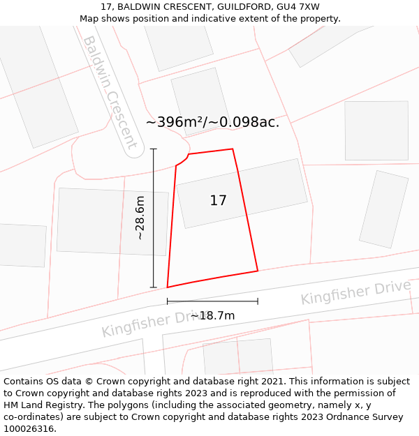 17, BALDWIN CRESCENT, GUILDFORD, GU4 7XW: Plot and title map