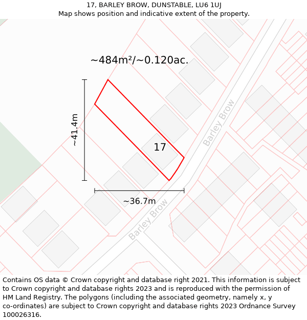 17, BARLEY BROW, DUNSTABLE, LU6 1UJ: Plot and title map