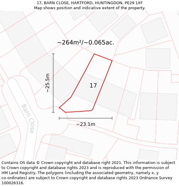 17, BARN CLOSE, HARTFORD, HUNTINGDON, PE29 1XF: Plot and title map