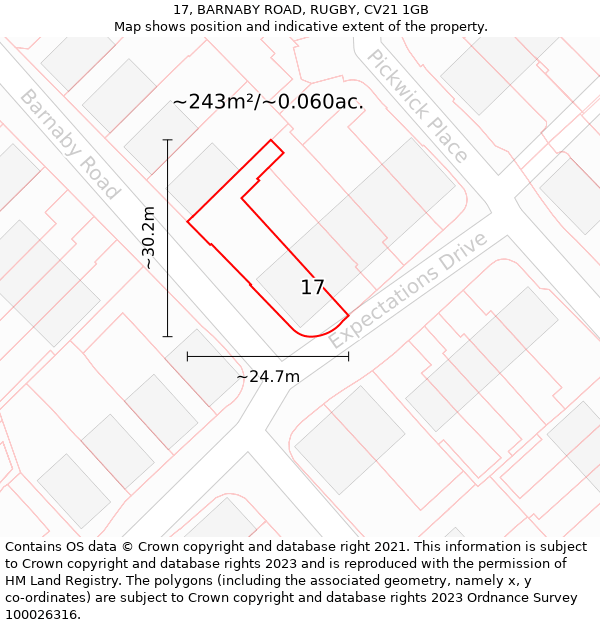 17, BARNABY ROAD, RUGBY, CV21 1GB: Plot and title map