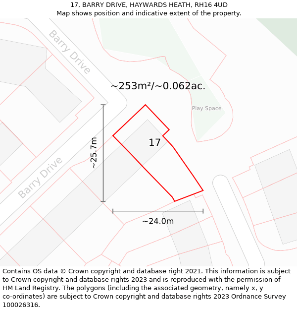 17, BARRY DRIVE, HAYWARDS HEATH, RH16 4UD: Plot and title map