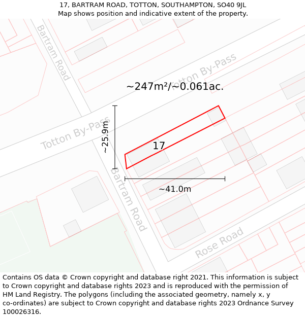 17, BARTRAM ROAD, TOTTON, SOUTHAMPTON, SO40 9JL: Plot and title map