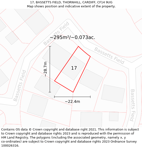 17, BASSETTS FIELD, THORNHILL, CARDIFF, CF14 9UG: Plot and title map