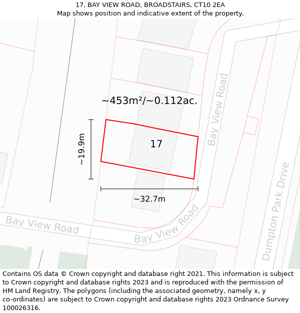 17, BAY VIEW ROAD, BROADSTAIRS, CT10 2EA: Plot and title map