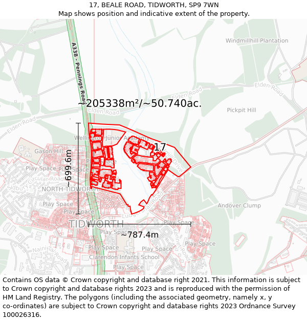 17, BEALE ROAD, TIDWORTH, SP9 7WN: Plot and title map