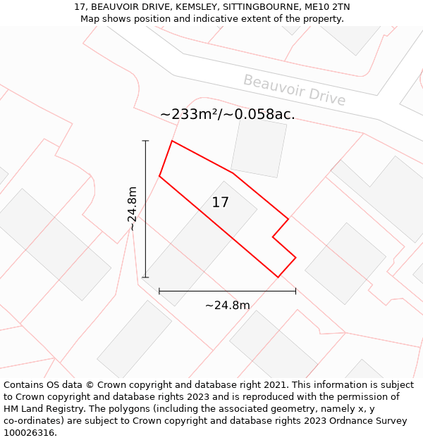 17, BEAUVOIR DRIVE, KEMSLEY, SITTINGBOURNE, ME10 2TN: Plot and title map