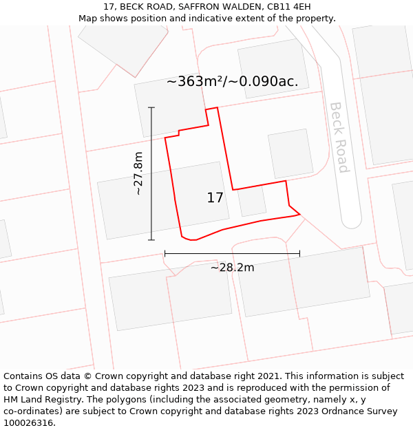 17, BECK ROAD, SAFFRON WALDEN, CB11 4EH: Plot and title map