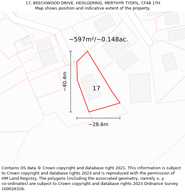 17, BEECHWOOD DRIVE, HEOLGERRIG, MERTHYR TYDFIL, CF48 1TH: Plot and title map