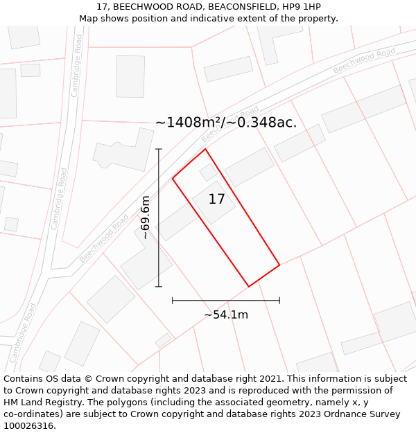 17, BEECHWOOD ROAD, BEACONSFIELD, HP9 1HP: Plot and title map