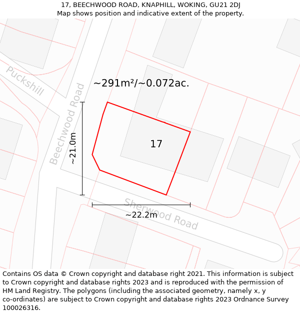 17, BEECHWOOD ROAD, KNAPHILL, WOKING, GU21 2DJ: Plot and title map