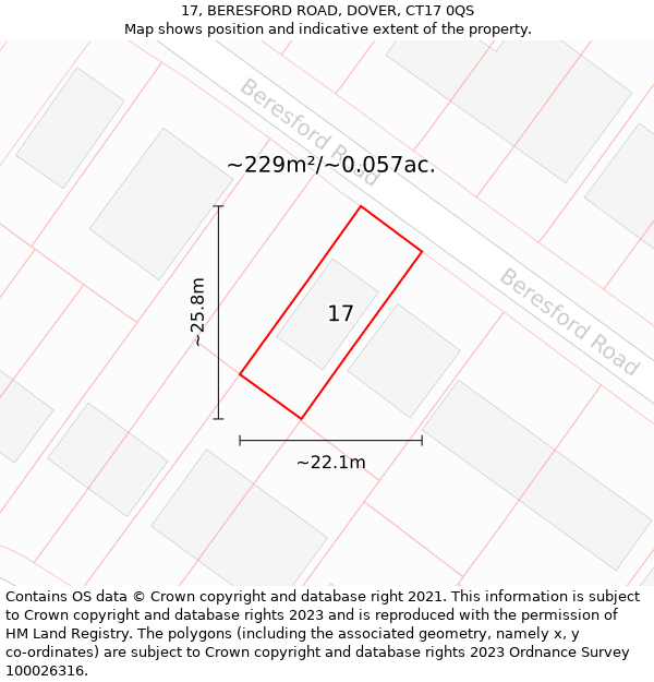 17, BERESFORD ROAD, DOVER, CT17 0QS: Plot and title map