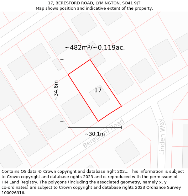 17, BERESFORD ROAD, LYMINGTON, SO41 9JT: Plot and title map