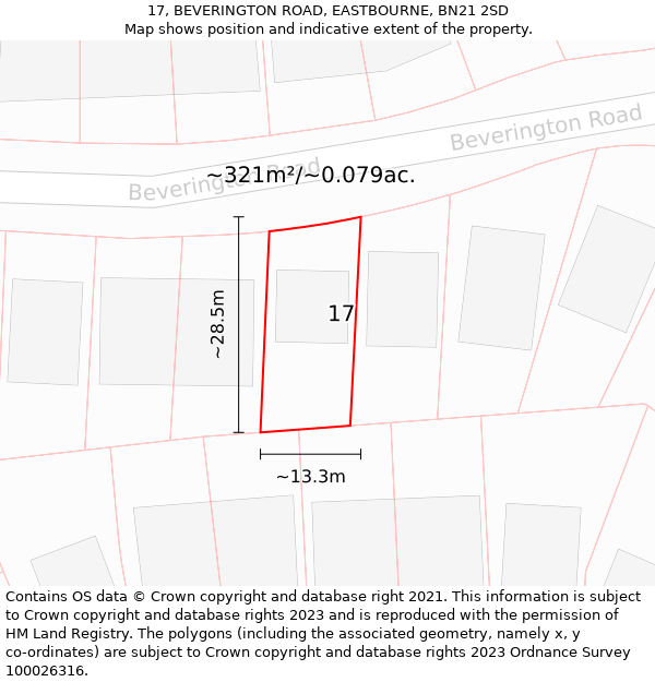 17, BEVERINGTON ROAD, EASTBOURNE, BN21 2SD: Plot and title map