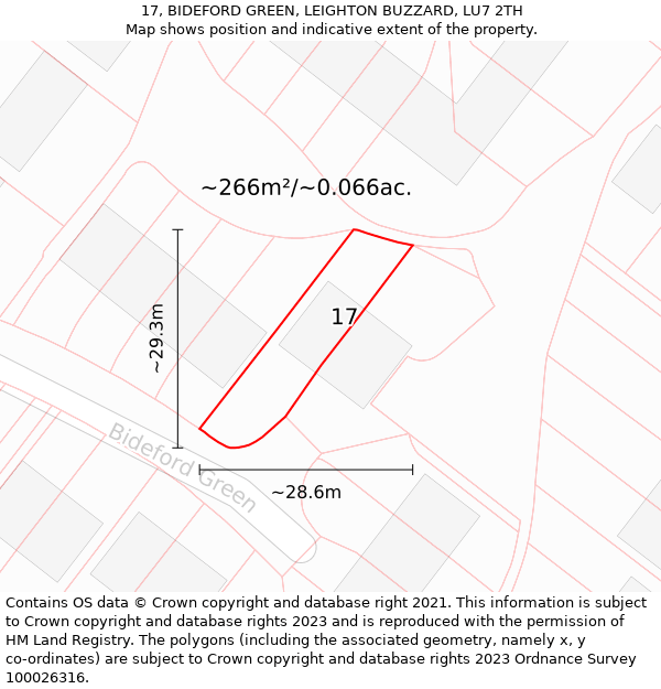 17, BIDEFORD GREEN, LEIGHTON BUZZARD, LU7 2TH: Plot and title map