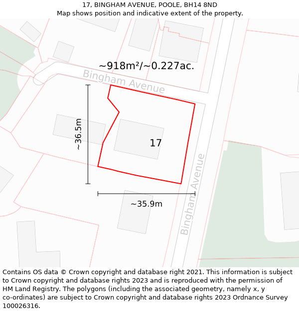17, BINGHAM AVENUE, POOLE, BH14 8ND: Plot and title map