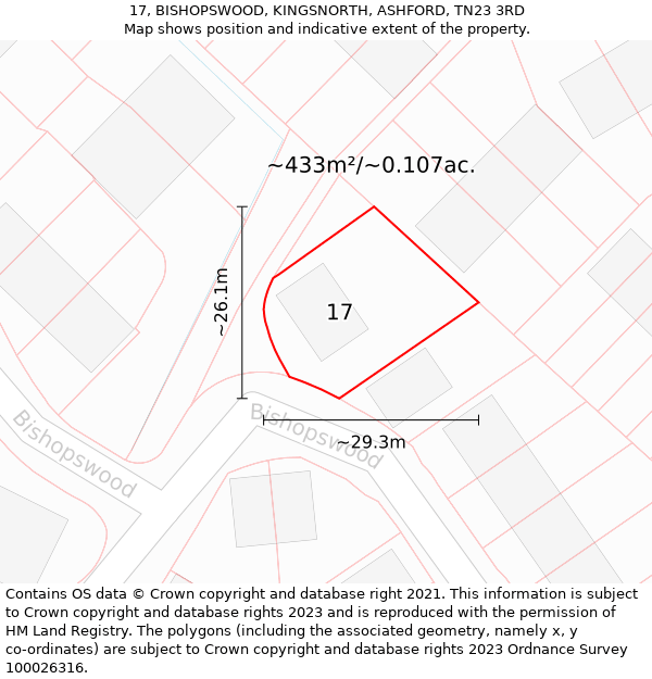 17, BISHOPSWOOD, KINGSNORTH, ASHFORD, TN23 3RD: Plot and title map