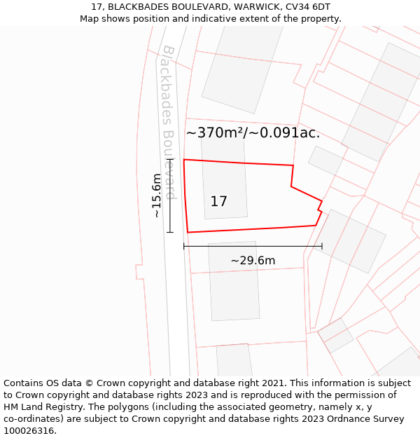 17, BLACKBADES BOULEVARD, WARWICK, CV34 6DT: Plot and title map