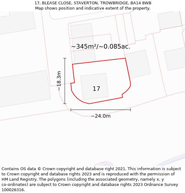 17, BLEASE CLOSE, STAVERTON, TROWBRIDGE, BA14 8WB: Plot and title map