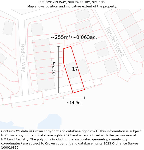 17, BODKIN WAY, SHREWSBURY, SY1 4FD: Plot and title map