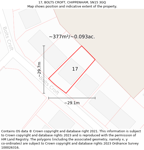 17, BOLTS CROFT, CHIPPENHAM, SN15 3GQ: Plot and title map