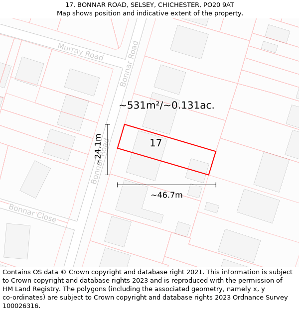 17, BONNAR ROAD, SELSEY, CHICHESTER, PO20 9AT: Plot and title map