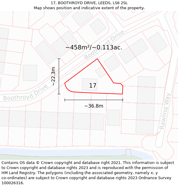 17, BOOTHROYD DRIVE, LEEDS, LS6 2SL: Plot and title map