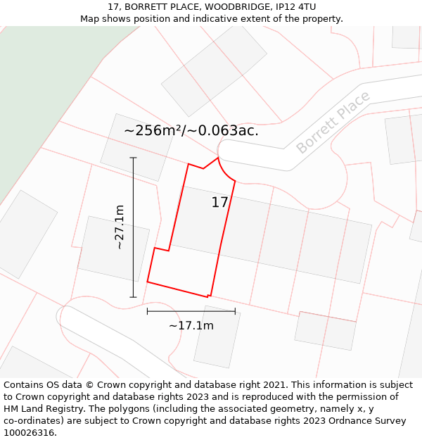 17, BORRETT PLACE, WOODBRIDGE, IP12 4TU: Plot and title map