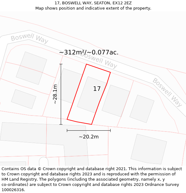 17, BOSWELL WAY, SEATON, EX12 2EZ: Plot and title map