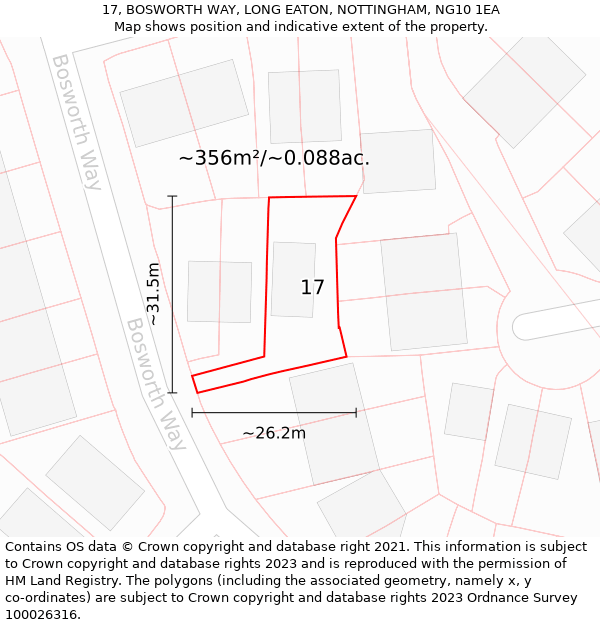 17, BOSWORTH WAY, LONG EATON, NOTTINGHAM, NG10 1EA: Plot and title map