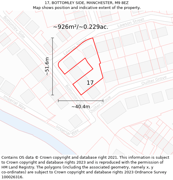 17, BOTTOMLEY SIDE, MANCHESTER, M9 8EZ: Plot and title map