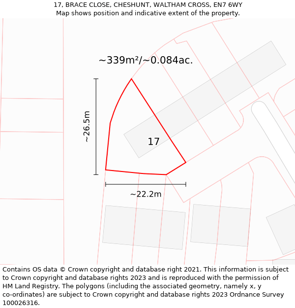 17, BRACE CLOSE, CHESHUNT, WALTHAM CROSS, EN7 6WY: Plot and title map