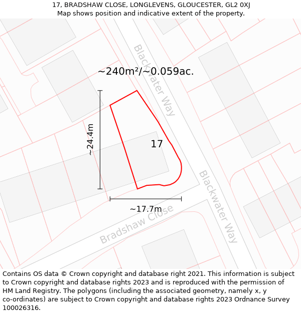 17, BRADSHAW CLOSE, LONGLEVENS, GLOUCESTER, GL2 0XJ: Plot and title map