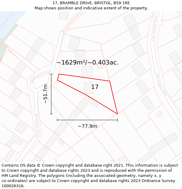 17, BRAMBLE DRIVE, BRISTOL, BS9 1RE: Plot and title map